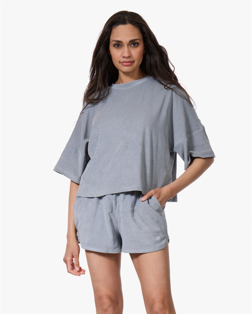 Kusia Cropped Terry T-shirt Blauwgrijs