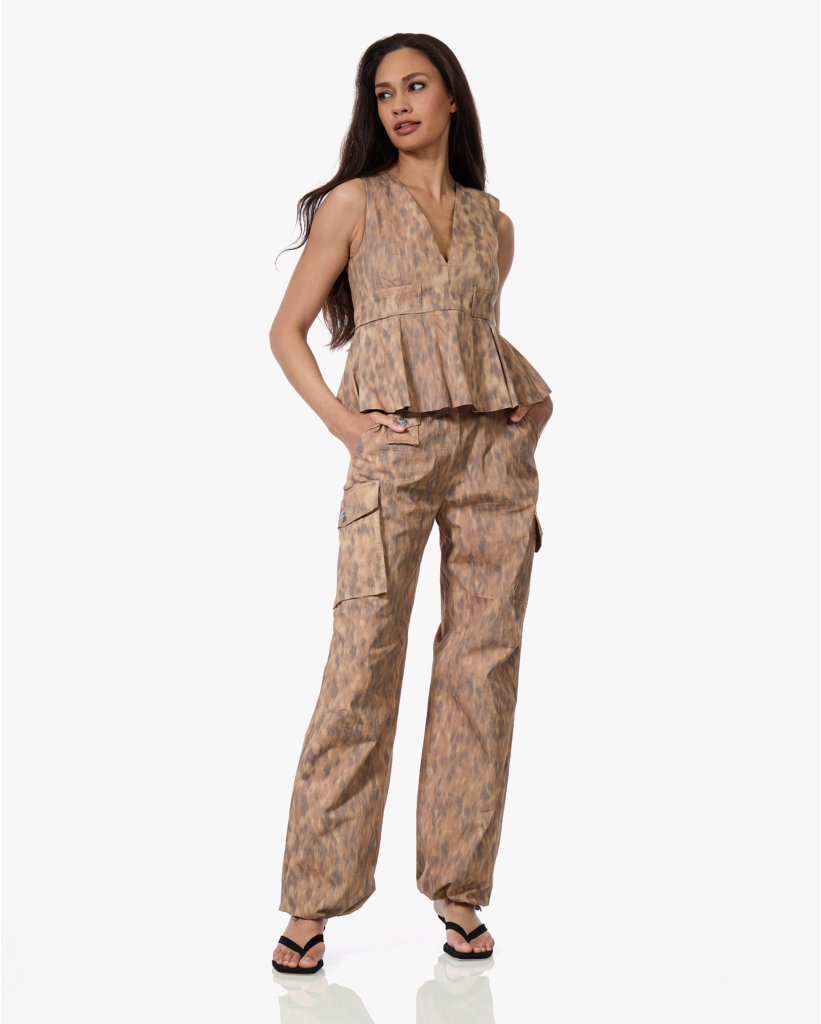 Burro Peplum Top met Print Bruin