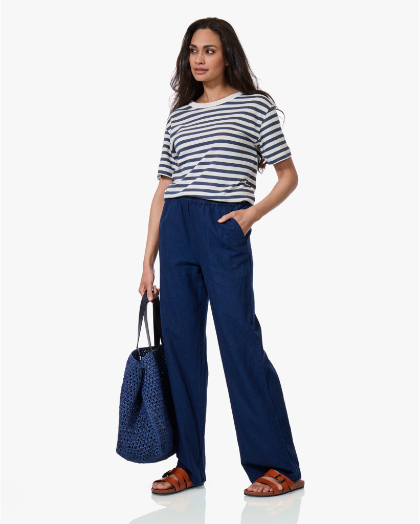 Gestreept Linnenmix T-shirt Marine