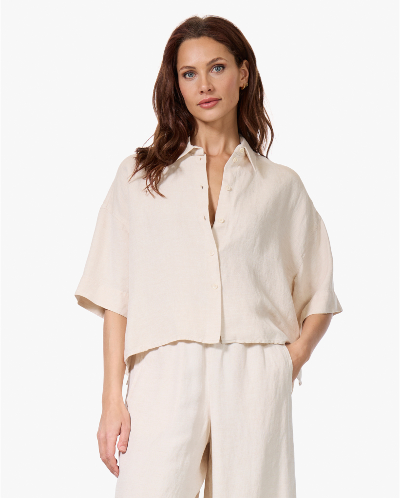 Yarika Linnenmix Blouse Korte Mouw Ecru