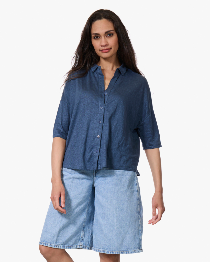 Linnen Jersey Blouse Bleu de Nimes