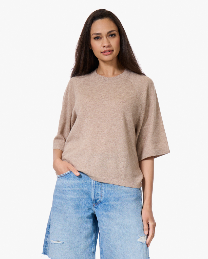 Leana Cashmere Korte Mouwen Trui Chestnut