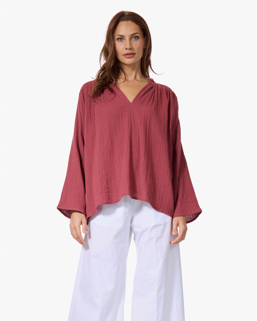 Sencha Wrinkled Cotton Blouse Cacoa