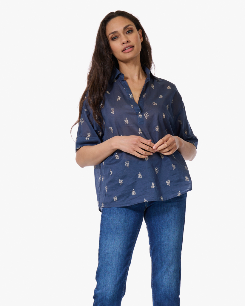 Tifana Voile Paisley Blouse Indigo