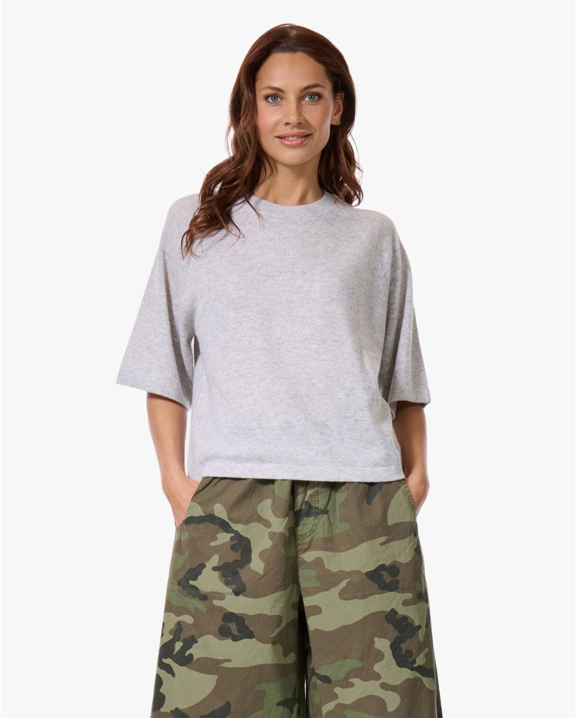 Leana Cashmere Korte Mouwen Trui Lichtgrijs