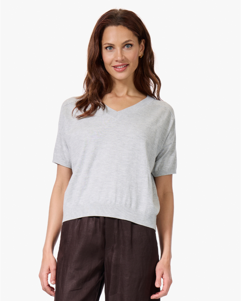 Katoenmix V-hals Trui Pebble Grey