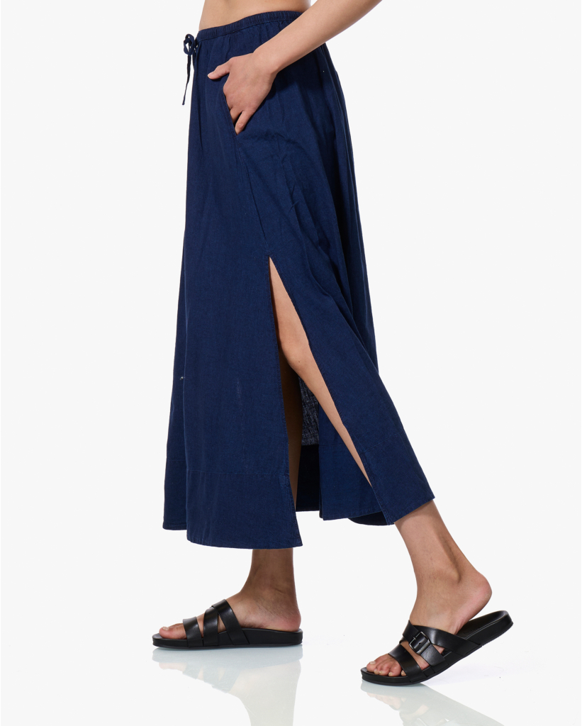 Linnen-Katoen Maxi Rok Donkerblauw