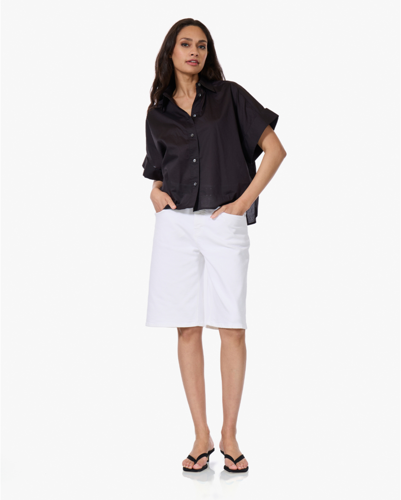 Katoenen Korte Mouwen Blouse Zwart