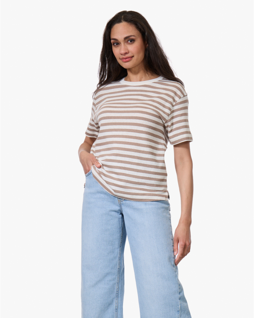 Gestreept Linnenmix T-shirt Coffee