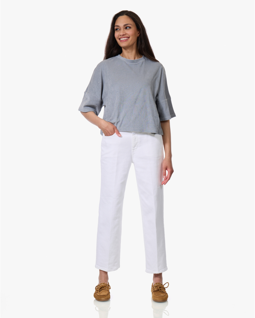 Kusia Cropped Terry T-shirt Blauwgrijs