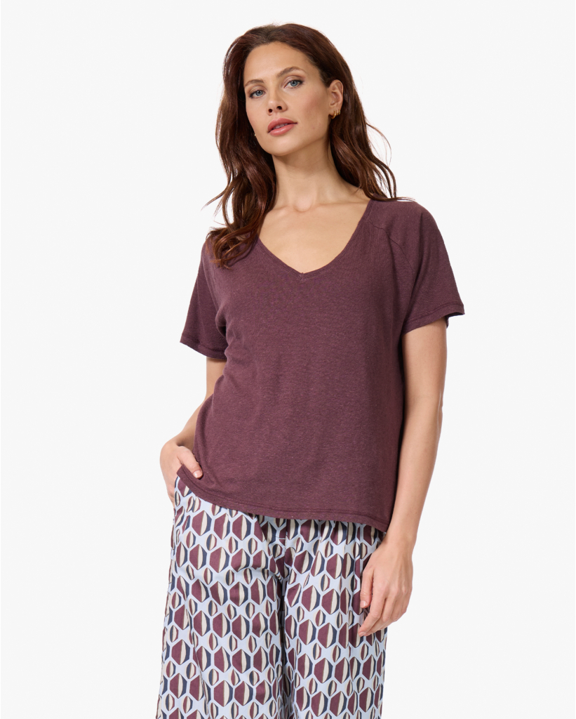 Tikaomo Linnenmix T-shirt Prune