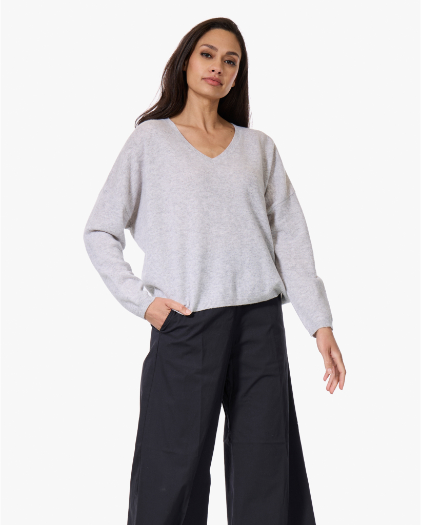 Alicia Cashmere V-hals Trui Light Heather Grey