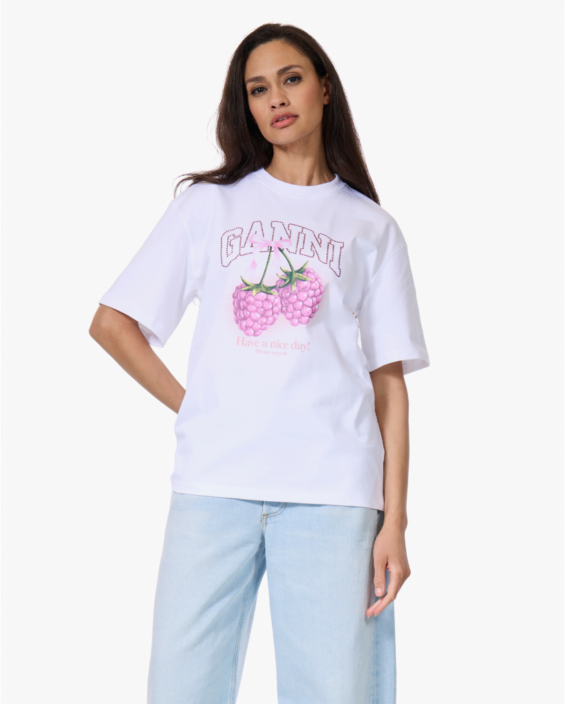 Raspberry Organic Cotton T-shirt Bright White