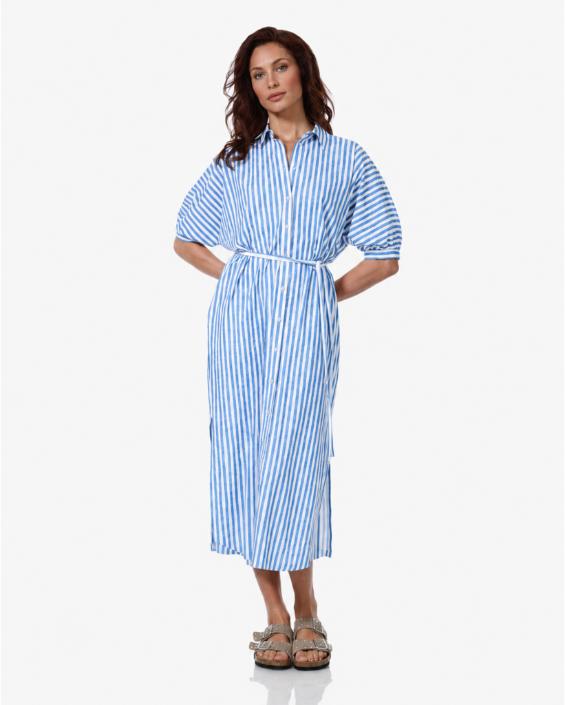Ywa Dessin Travel Gestreepte Midi Jurk Wit/Blauw