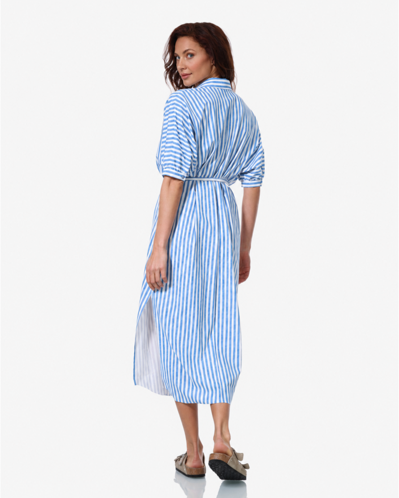 Ywa Dessin Travel Gestreepte Midi Jurk Wit/Blauw