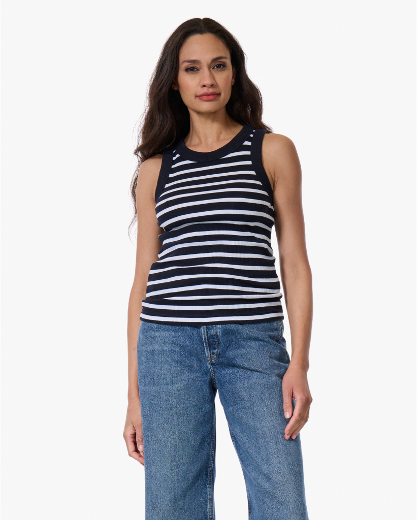 Olina Gestreepte Rib Tanktop Marine