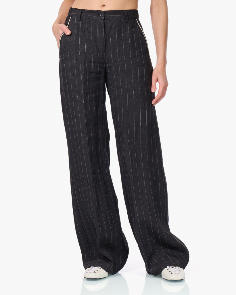 Piedro Linnen Pinstripe Pantalon Zwart