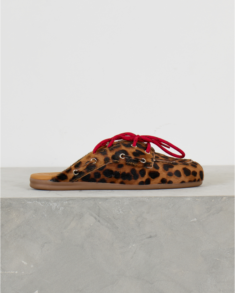 Leopard Boat Loafer Mule Bruin