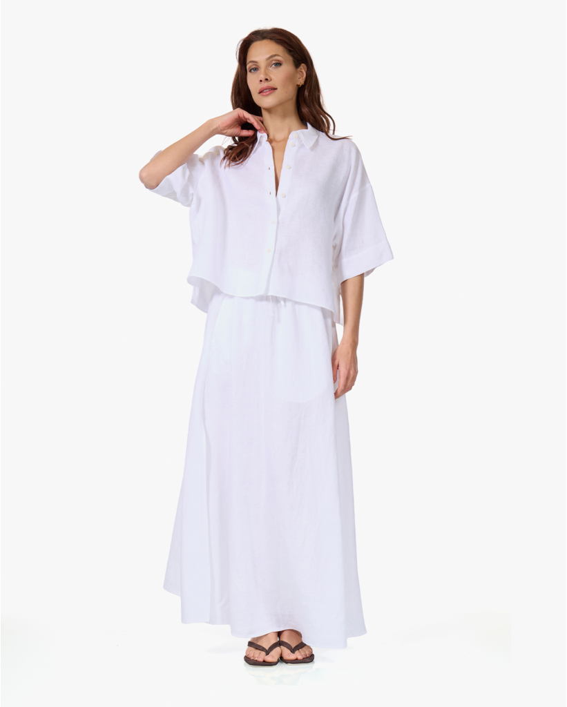 Yarika Linnen Blouse Korte Mouw Wit