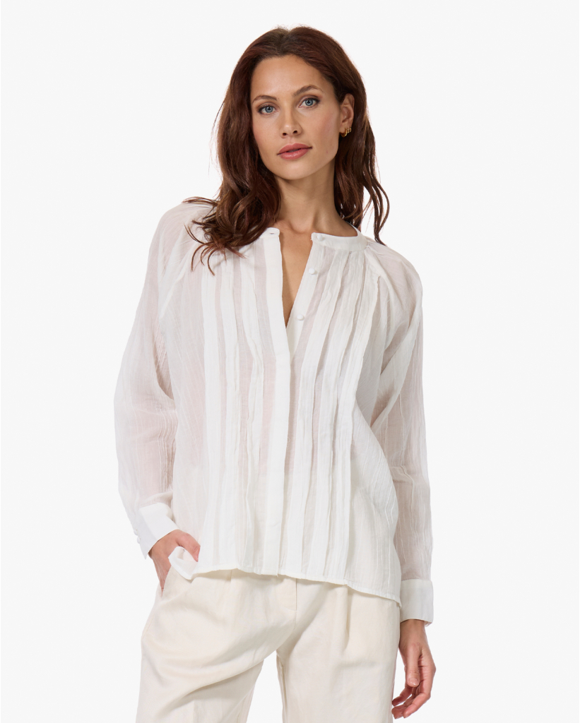 Celestio Raglan Blouse met Plooien Wit