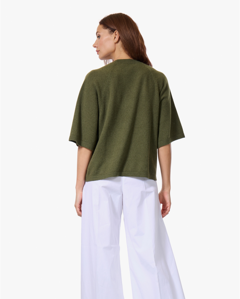 Leana Cashmere Korte Mouwen Trui Army