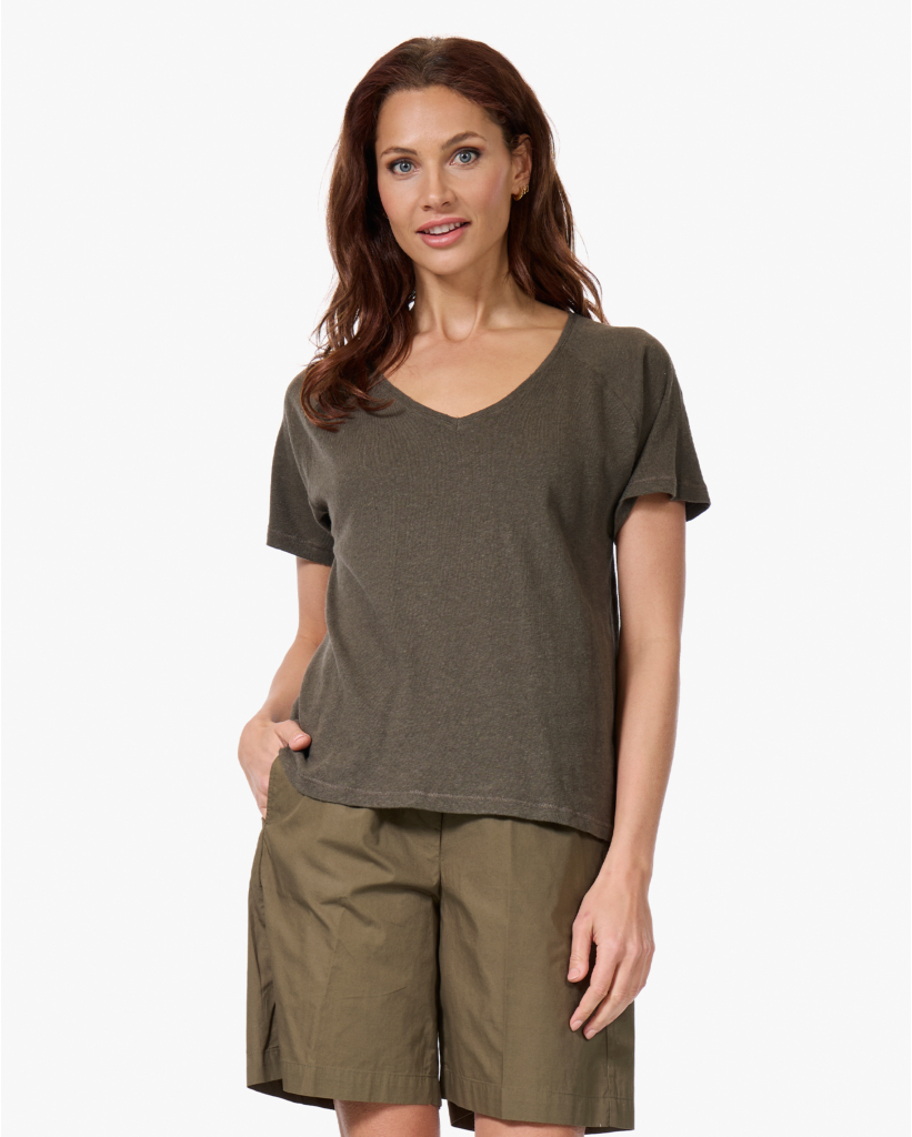Tikaomo Linnenmix T-shirt Kaki