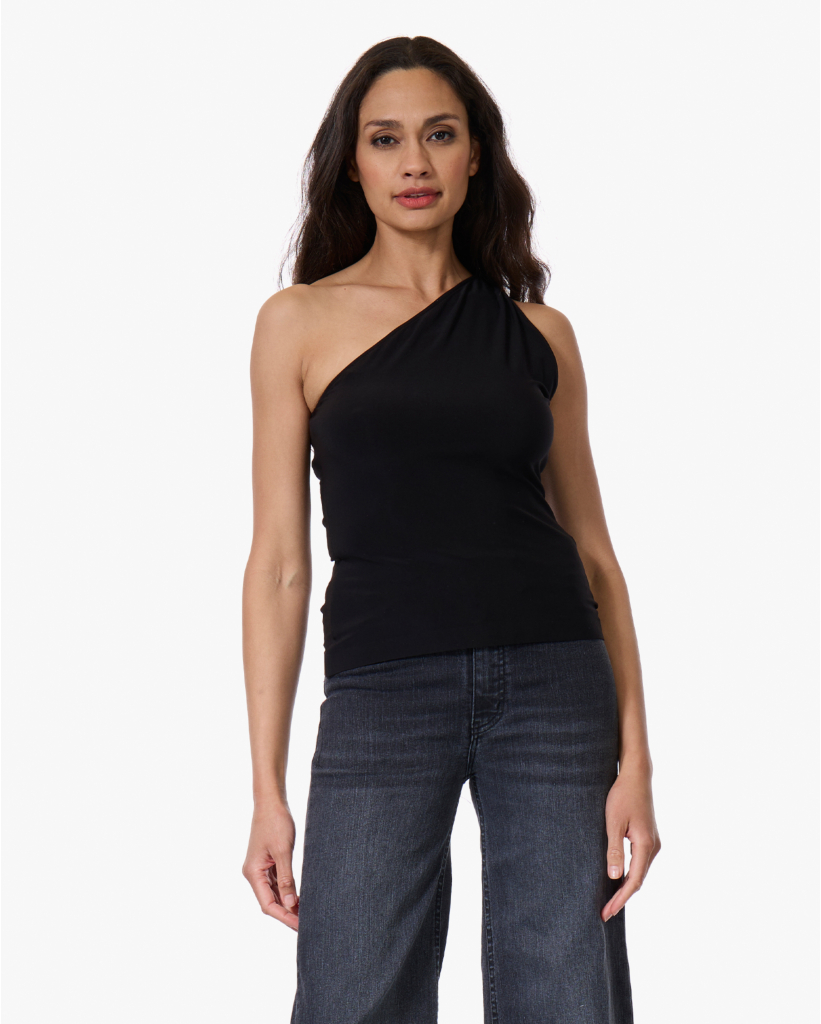 One Shoulder Jersey Top Zwart