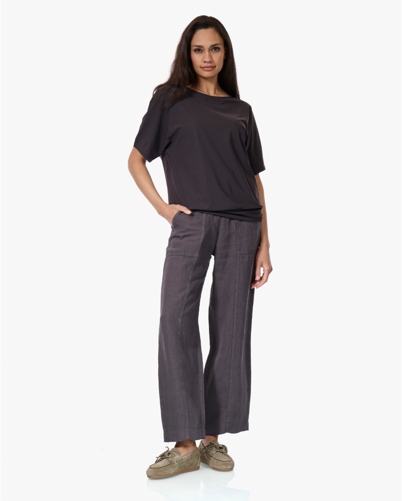 Cropped Linnen Broek Graphite