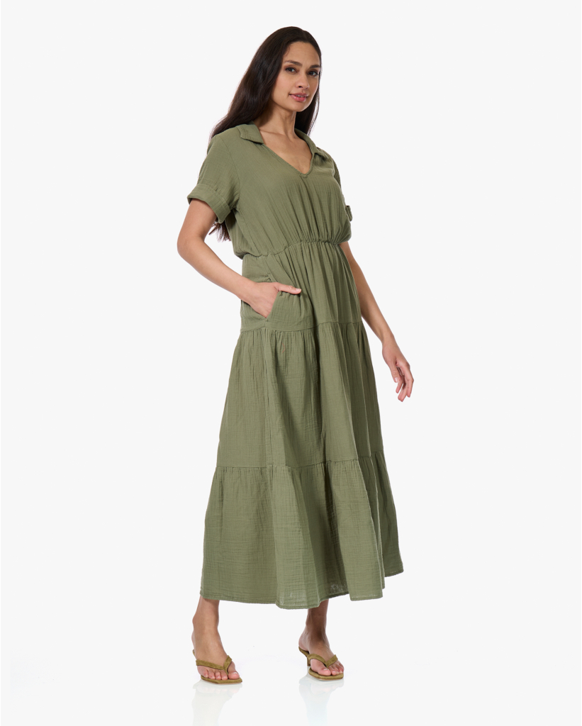 Larissa Gauze Jurk Olive Moss