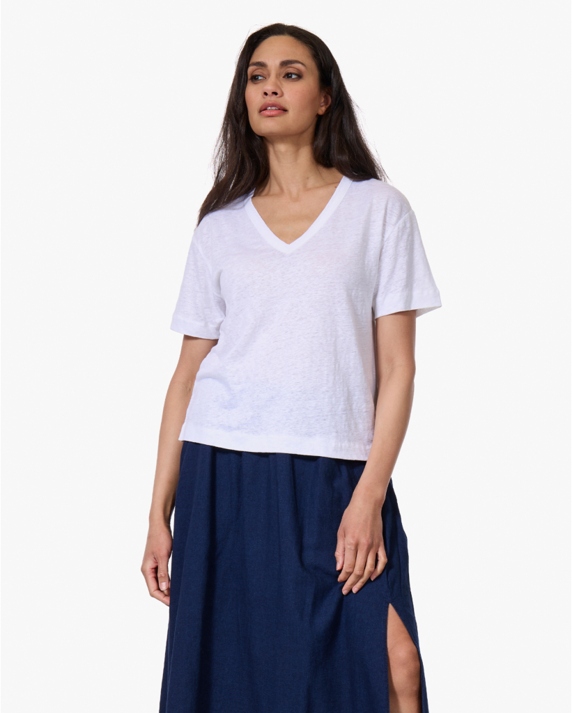 Linnen V-hals T-shirt Wit