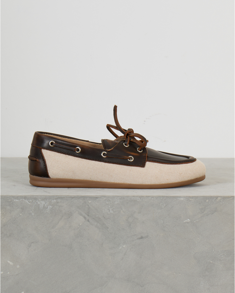 Boat Loafer Leer Linnen Dark Cappucino