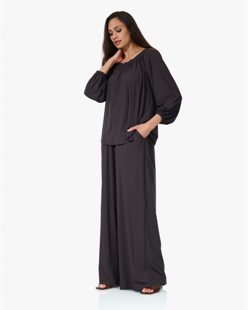 Travel Jersey Off-shoulder Blouse Dark Truffle