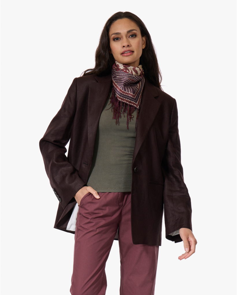 Mowtie Linnen Blazer Donkerbruin