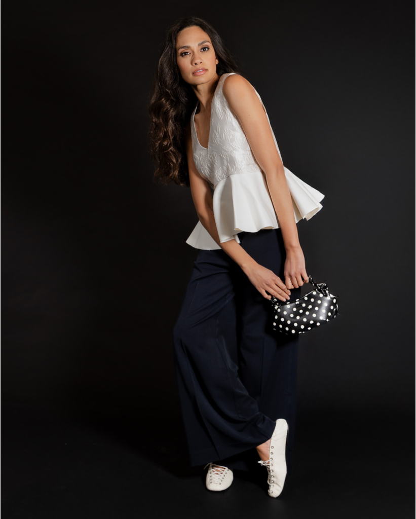 Satin Cloque Peplum Top Egret