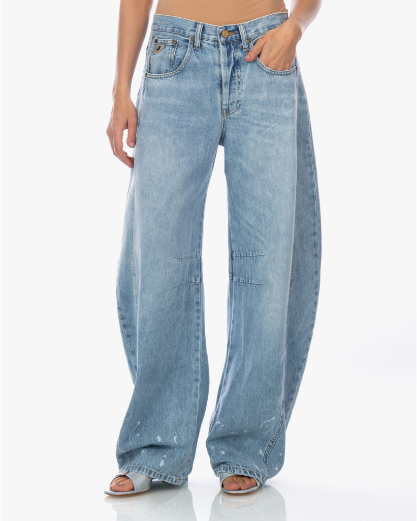 Aliana Wijde Balloon Jeans met Verfspetter Licht Blauw L32