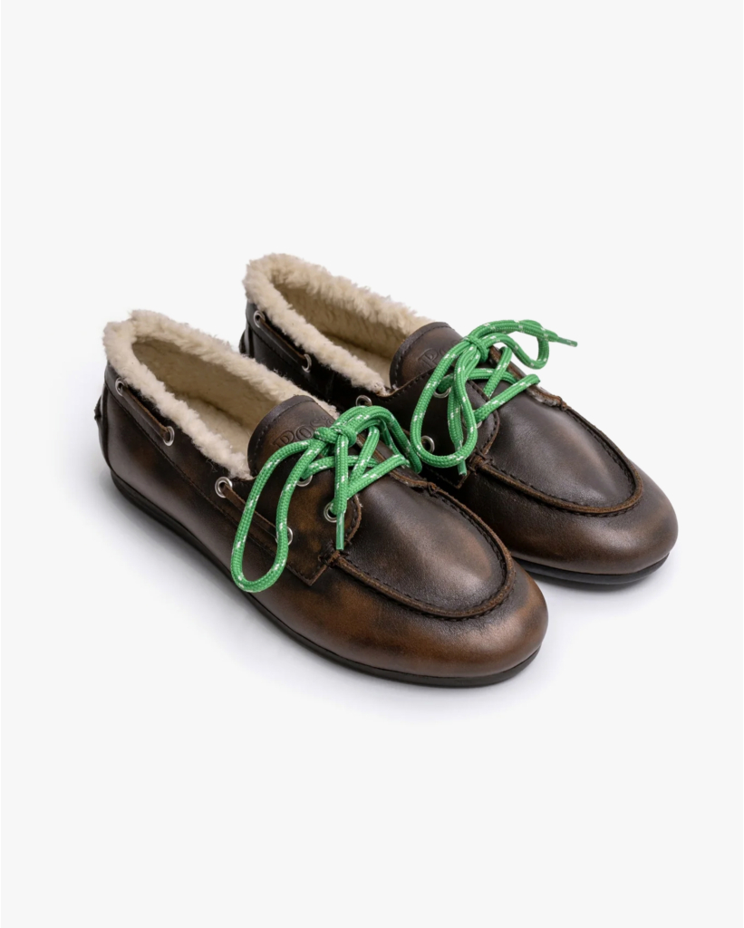 Brushed Fur Boat Loafers Coffee