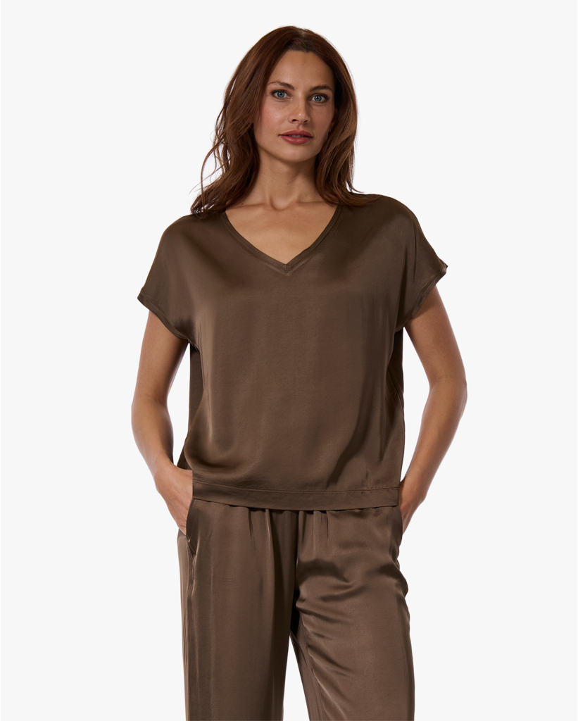 Satijnen V-hals Top Soft Bark