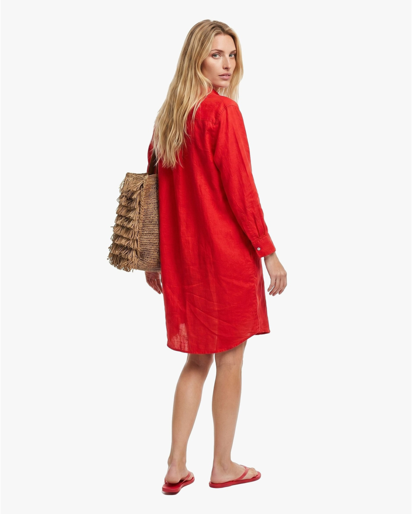 Linnen Korte Blouse Jurk Rood