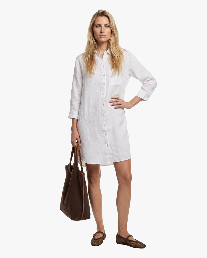 Linnen Korte Blouse Jurk Wit