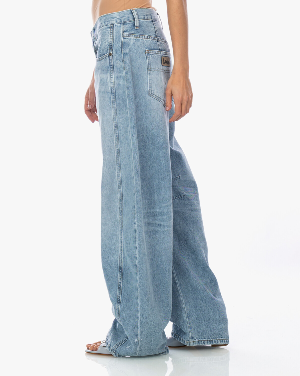 Lois Aliana Wijde Balloon Jeans met Verfspetter Licht Blauw L32