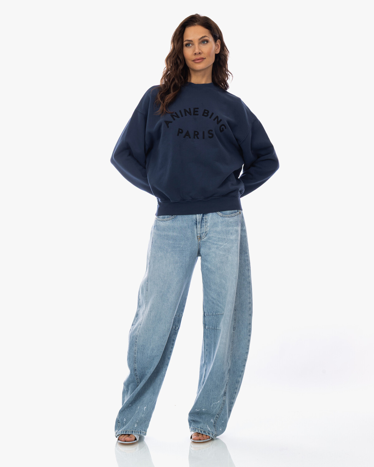 Lois Aliana Wijde Balloon Jeans met Verfspetter Licht Blauw L32