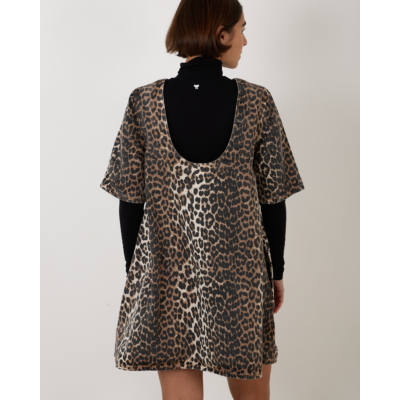 Ganni Denim Leopard Dress