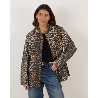 Ganni Ganni Leopard Cotton Canvas Jacket Almond Milk