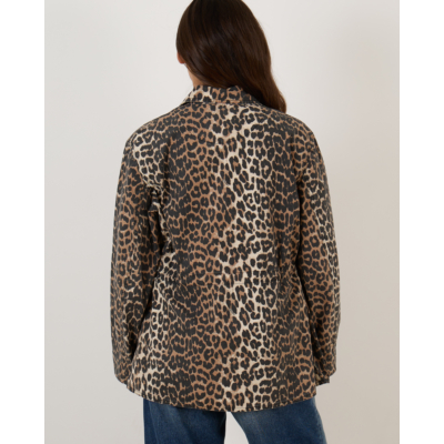 Ganni Ganni Leopard Cotton Canvas Jacket Almond Milk