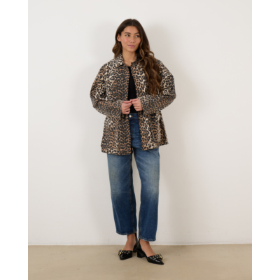 Ganni Ganni Leopard Cotton Canvas Jacket Almond Milk