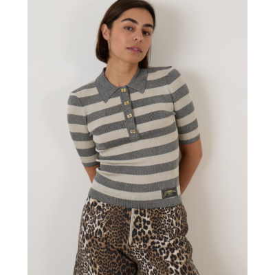 Ganni Sparkle Rib Polo T-shirt
