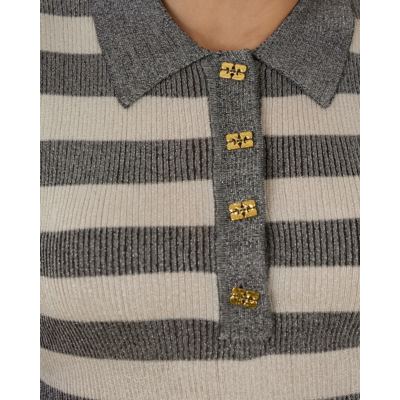 Ganni Sparkle Rib Polo T-shirt