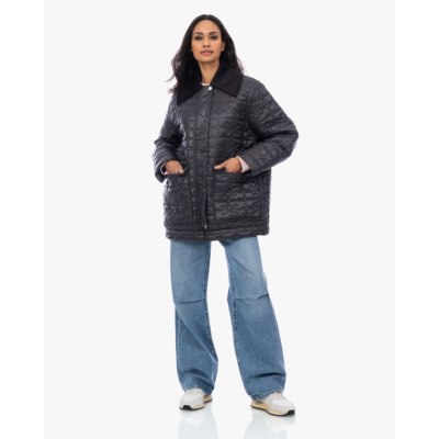 Ganni Quilt Midi Jacket Black