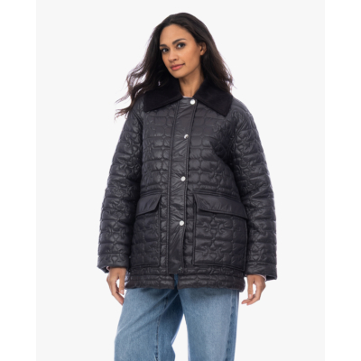 Ganni Quilt Midi Jacket Black