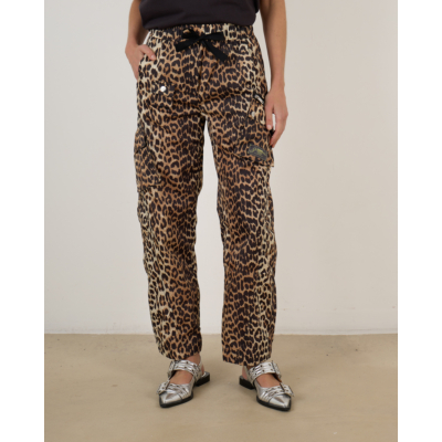 Ganni Leopard Duchesse Nylon Cargo Trousers